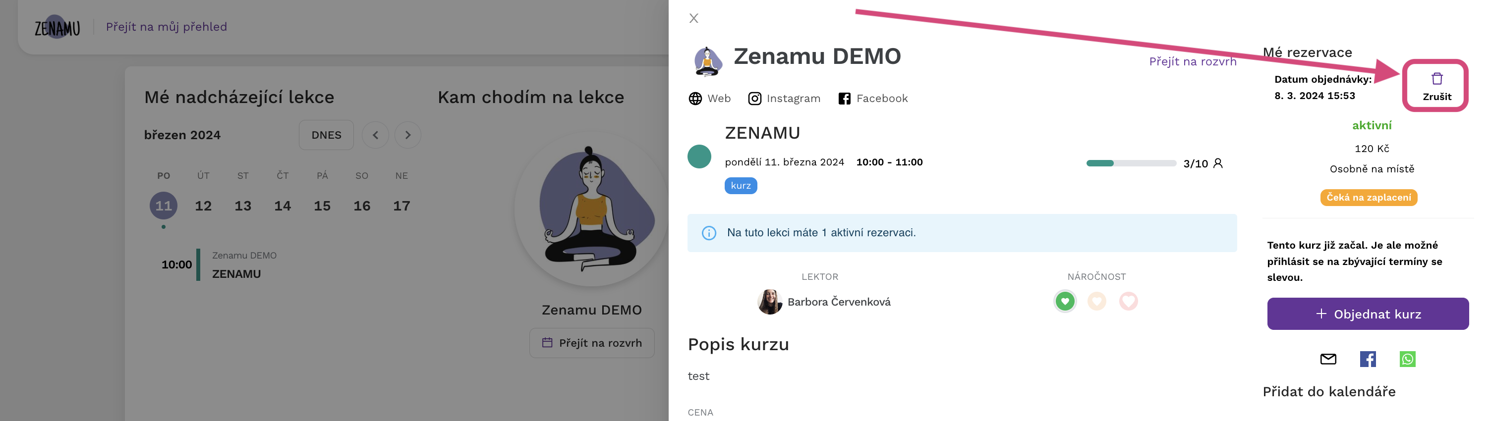 zrušit rezervaci