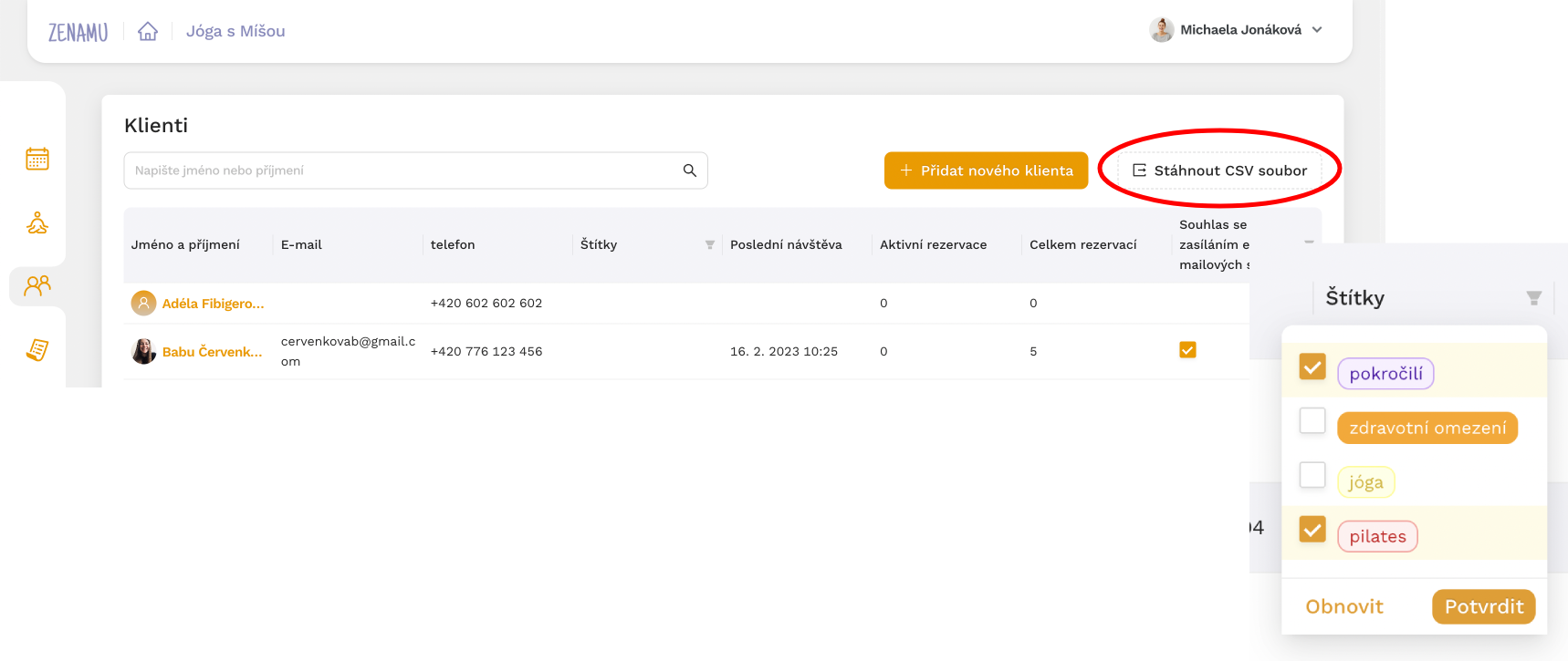 Export klientů do Mailchimp