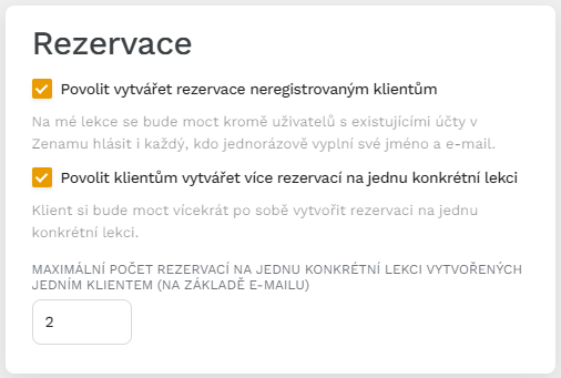 nastavení rezervací