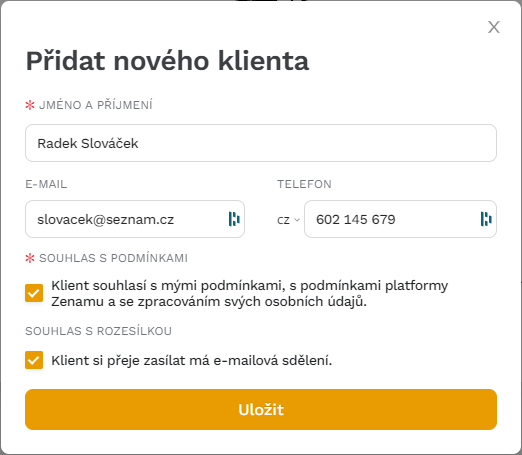 přidání nového klienta do vašeho studia