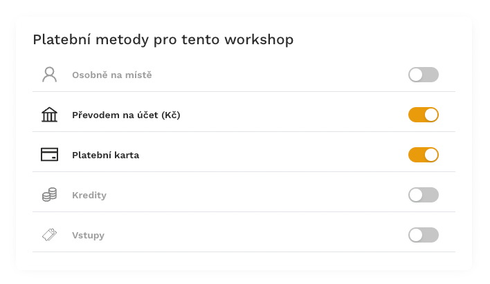 Vlastní platební metody pro každou událost