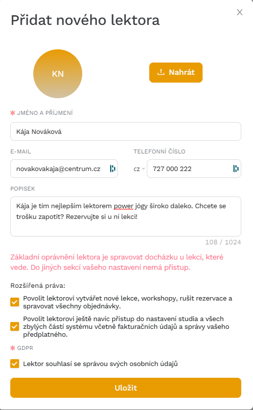 vytvoření nového lektora