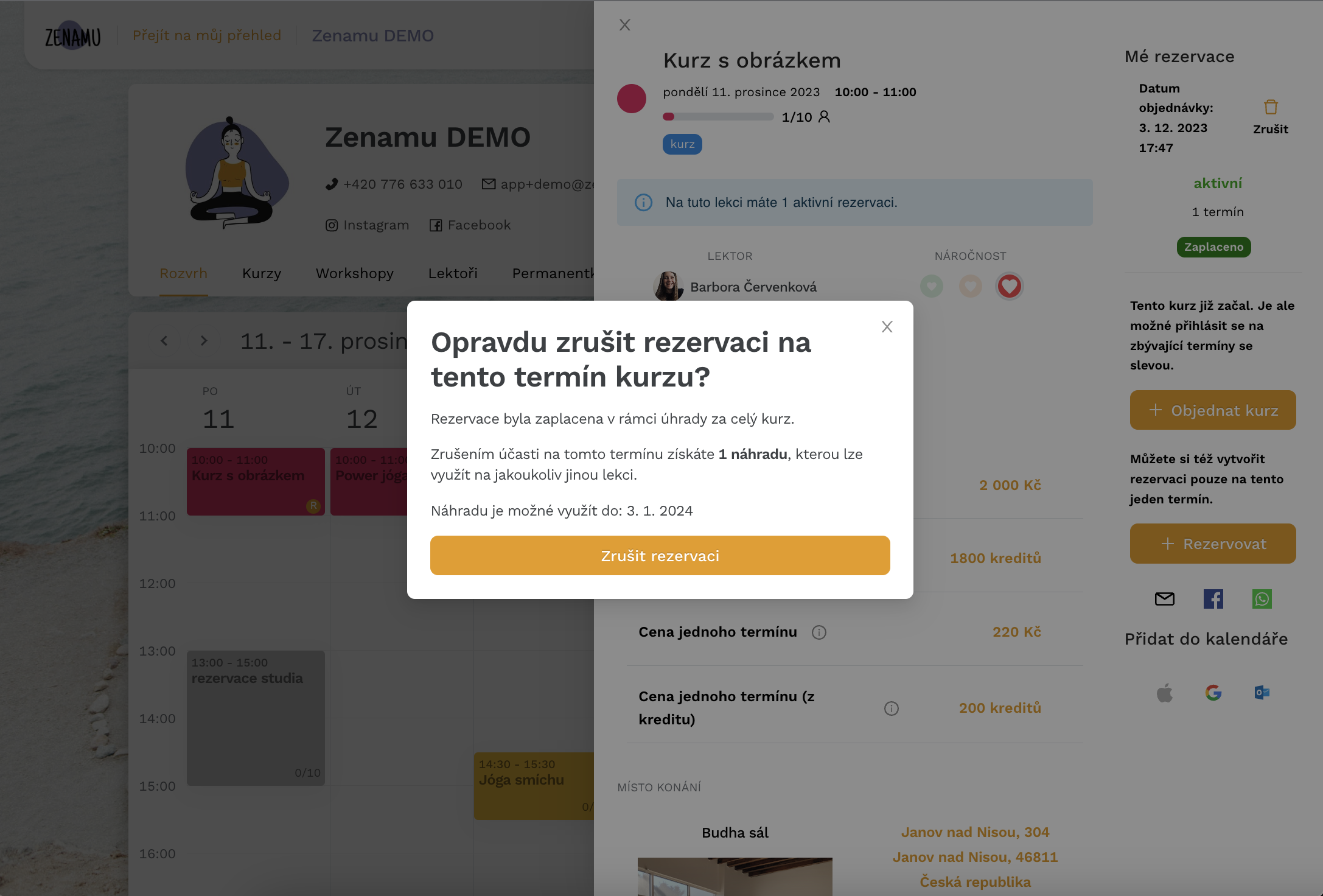 anulowanie rezerwacji na termin w kursie
