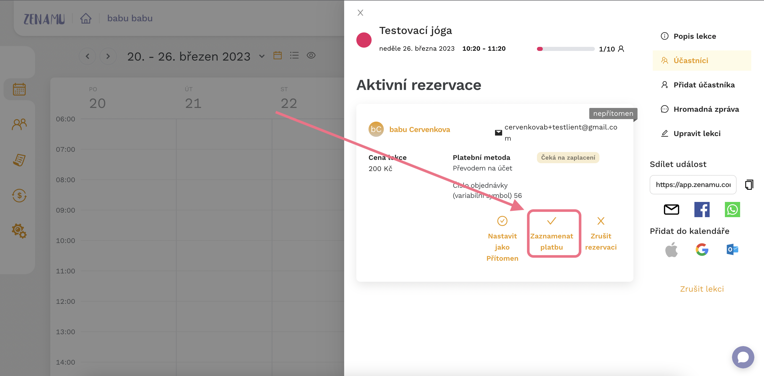Rejestrowanie płatności z detalów zajęć