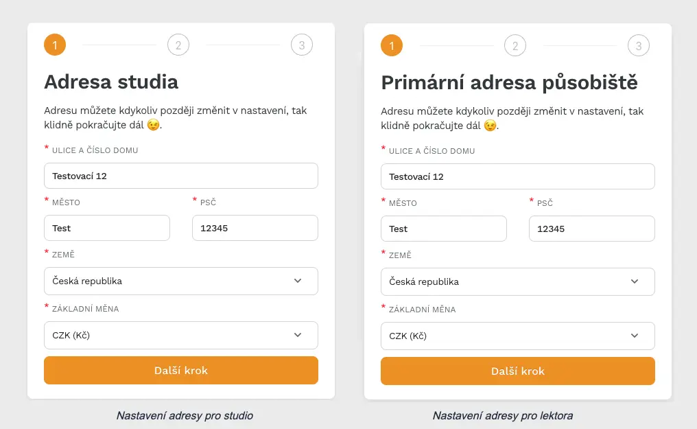 Ustawienia adresu dla studia