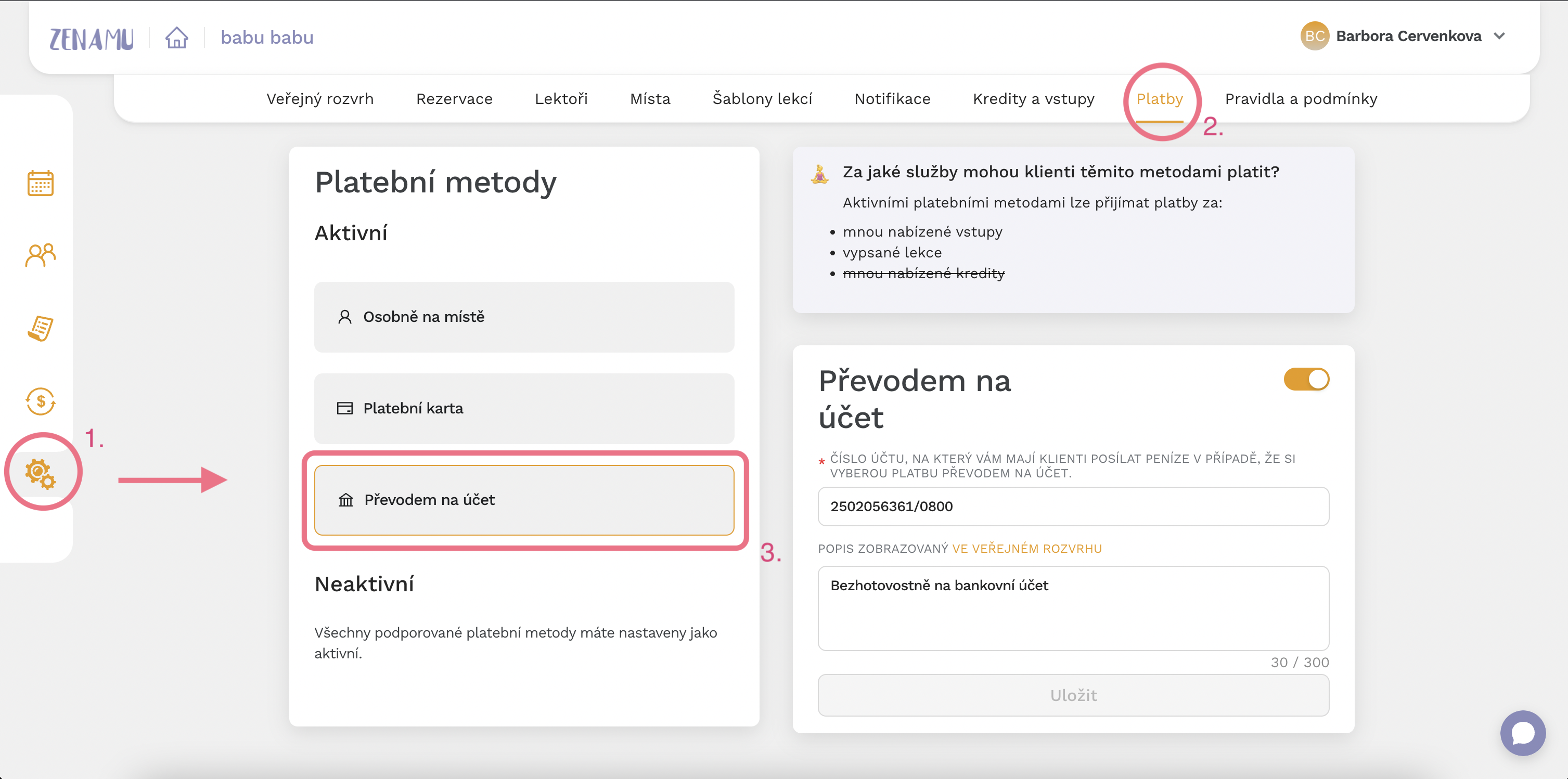 Ustawienia płatności na konto bankowe w Zenamu