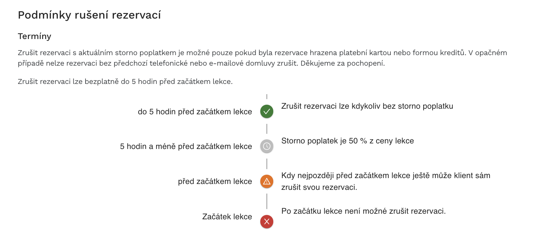 Storno podmínky veřejný rozvrh rezervační systém Zenamu