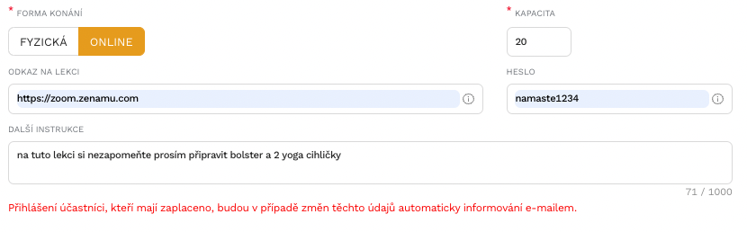 Online lekce s odkazem ihned